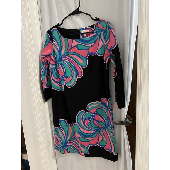 Lilly Pulitzer Black Pink Shauna Shift Tunic Mini Dress Sz 4 Resort Beach Travel - Picture 2 of 6